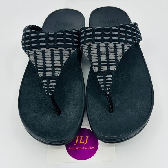 FitFlop Women's Lulu Art-Denim All Black Toe Post Sandals FB2-090 Size 8 - Picture 3 of 11